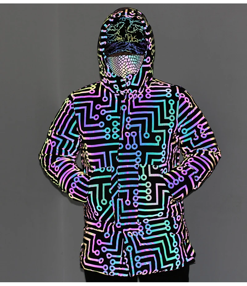 

Mid-length Colorful Reflective Cotton Jacket Parka European Winter Warm Coat For Women Hooded Parkas Down Hooded Coat