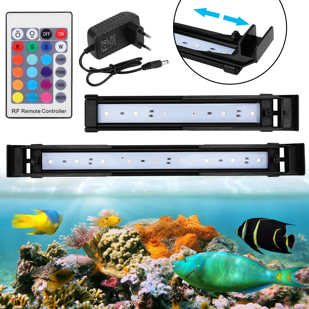

22-32cm LED Aquarium Light Extendable Bracket Remote Control Fish Tank Lamp Full Spectrum Hydroponics Grow Lights Aquarium Decor