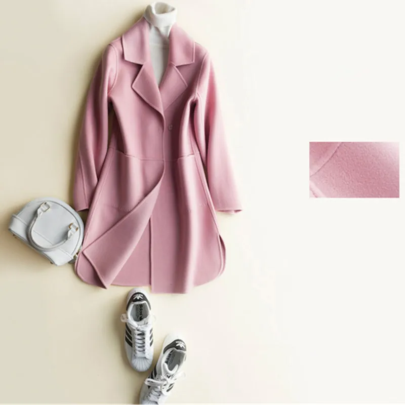 Женское длинное двустороннее кашемировое пальто Корейская верхняя одежда из 2019