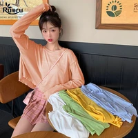 ruoru korean style women cute mesh tops net see through t shirt transparent undershirt long sleeve base top kawaii clothes