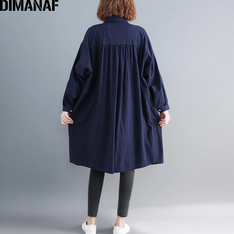 

DIMANAF Plus Size Women Blouse Shirts Vintage Cotton 2019 Autumn Long Sleeve Solid Female Casual Thin Tops Shirt Loose Big Size