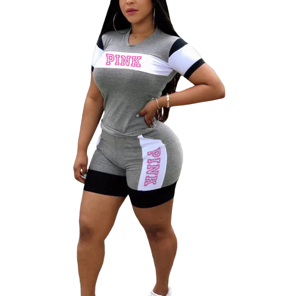 Женский спортивный костюм из 2-х предметов повседневный розовый с буквенным