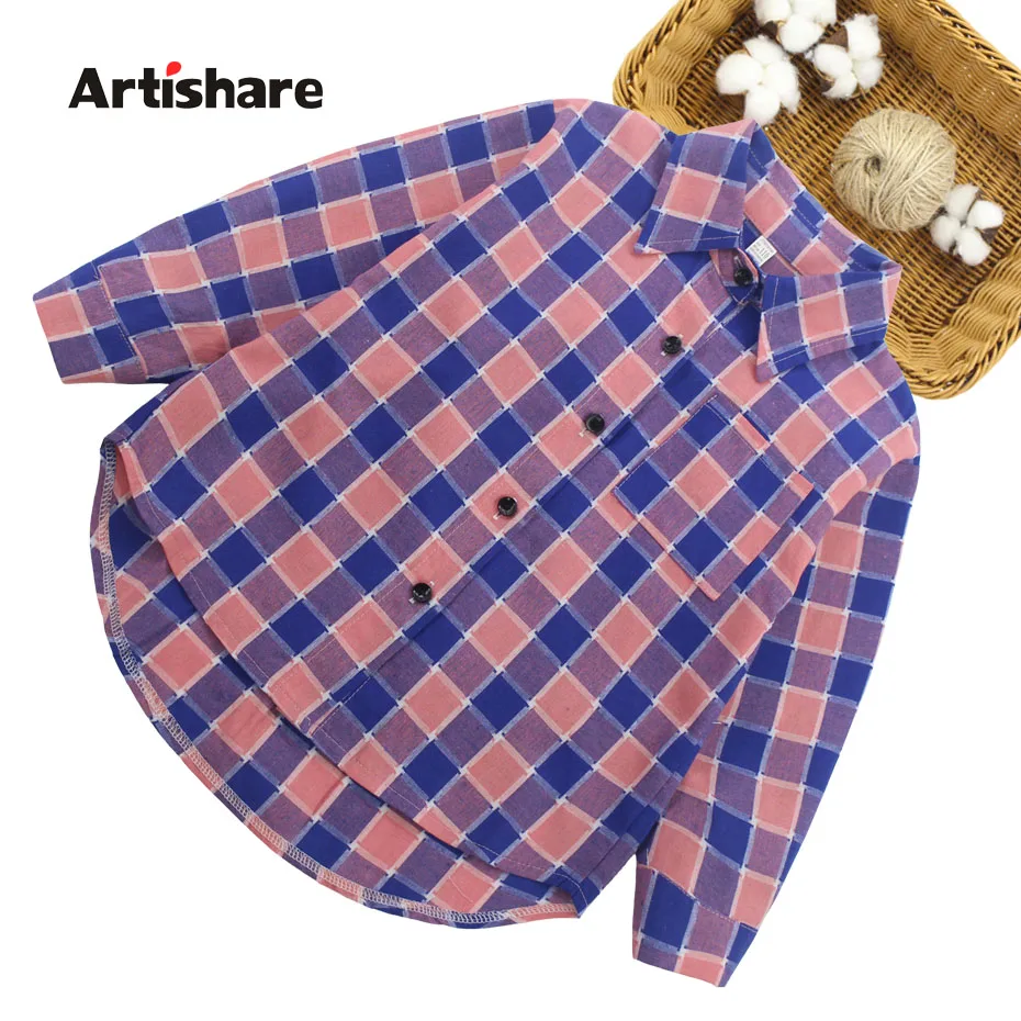 Блузка для девочек длинный рукав Клетчатый узор блузка школьная Демисезонный