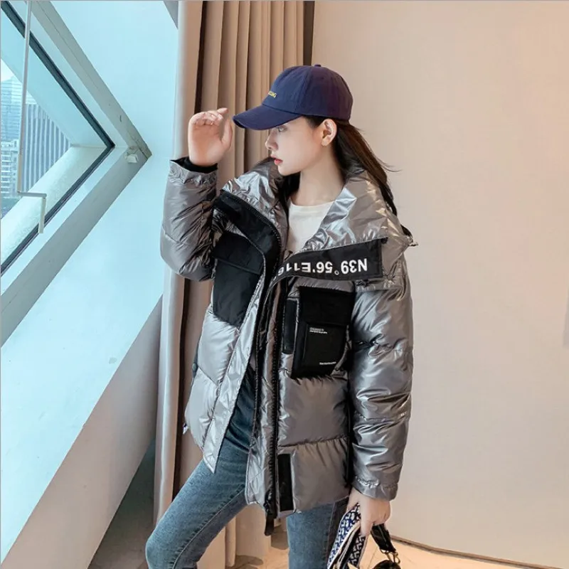 2020 зимняя Глянцевая Куртка пуховая хлопковая Парка женская Свободная куртка с