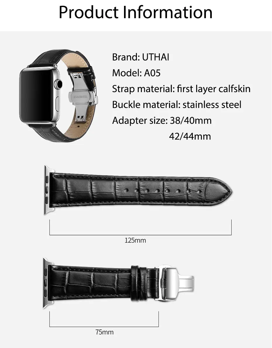 UTHAI A05 ремешок из натуральной кожи для Apple Watch 42 мм 38 мм 44 мм 40 мм сменный ремешок для iWatch 4 3 2 1 браслет