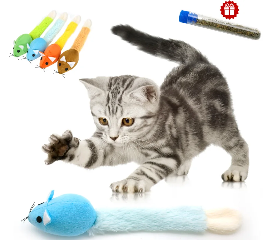 Плюшевая игрушка для кошек мягкая однотонная Интерактивная мышь забавная котят