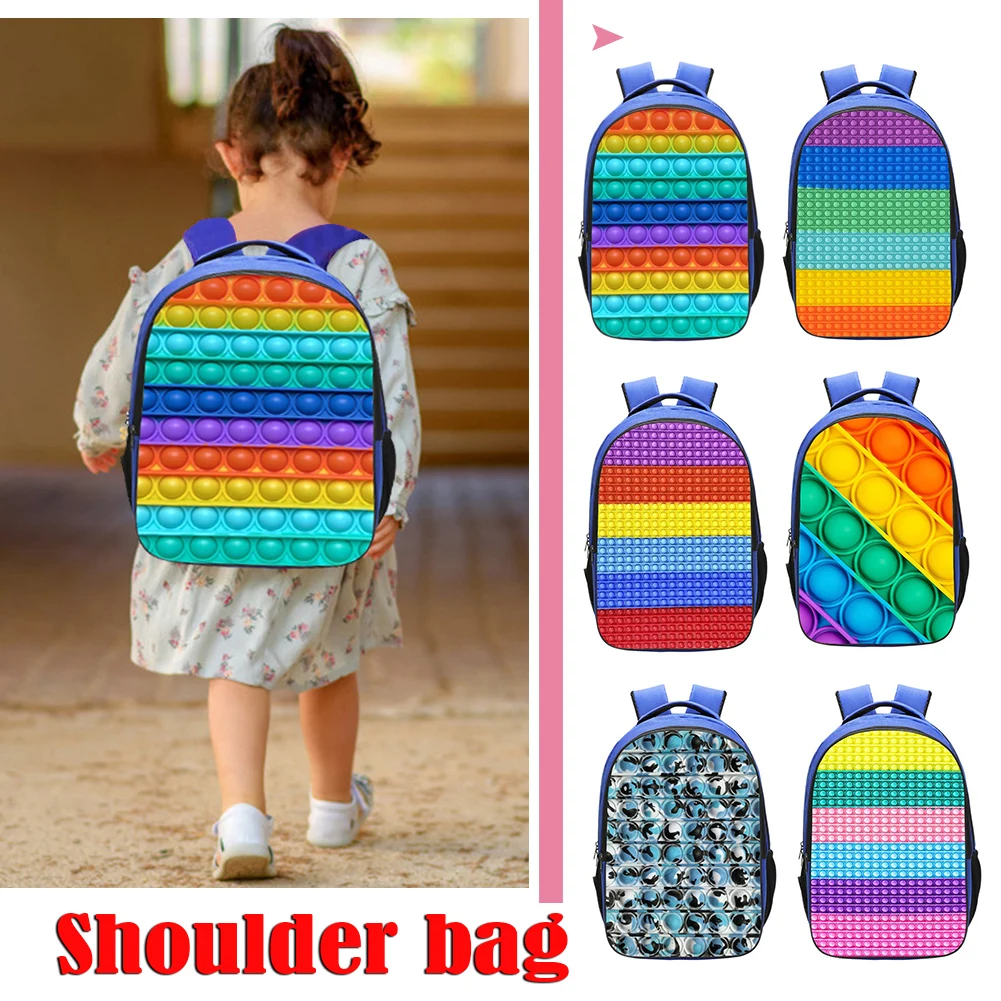 

Rainbow Push Bubble Rucksack Students Laptop Book Storage Bag 3D Printing Backpack Family Game Stress Relief Toy