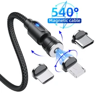 ukgo 2 in 1 led magnetic cable 540%c2%b0 rotation micro usb type c cable for iphone 11 12 samsung xiaomi huawei phone data wire cord