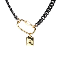 gun black cuban chain a z capital letter choker for women square initial alphabet pendant necklaces classic couple jewelry gift