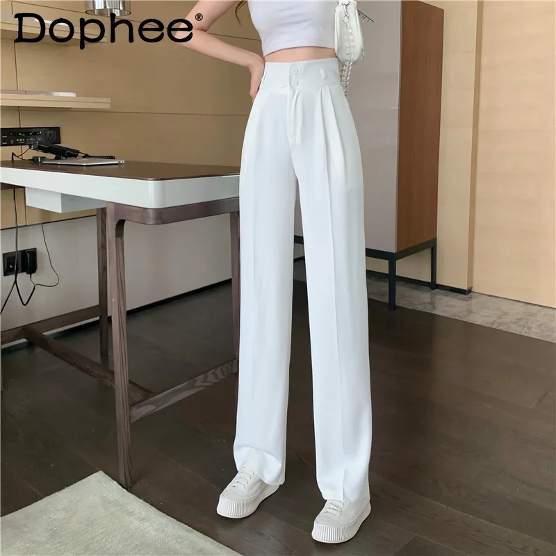 

Fashion High Waist Drooping White Wide Leg Pants Women 2021 Spring Summer Loose Straight Slimming Versatile Casual Suit Trouses