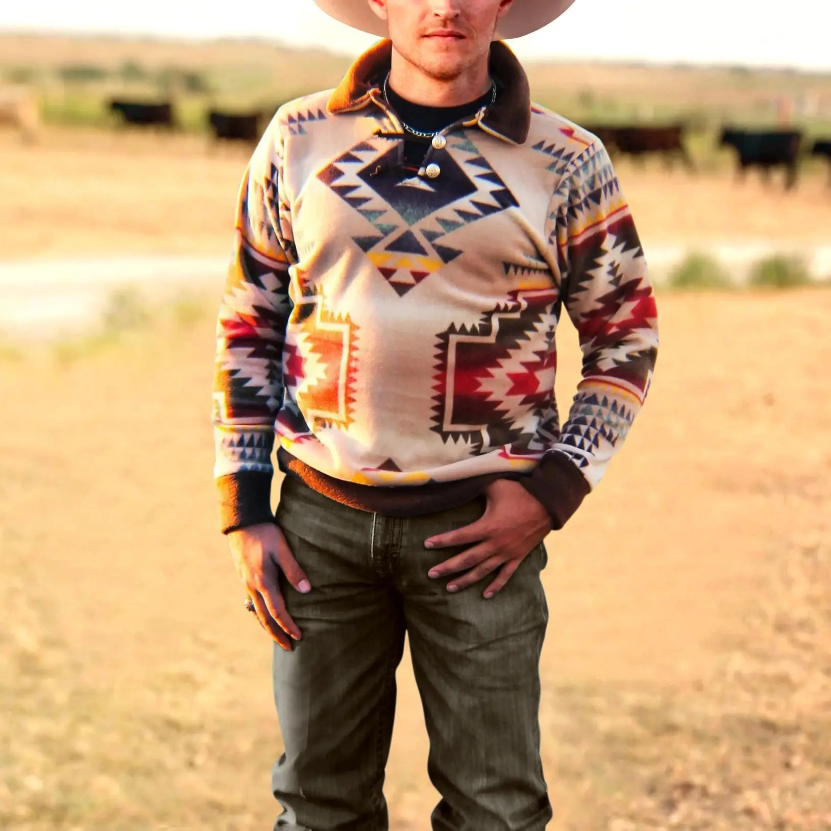 

2020 men's mink fleece new casual retro ethnic print pattern printed sweatershirts