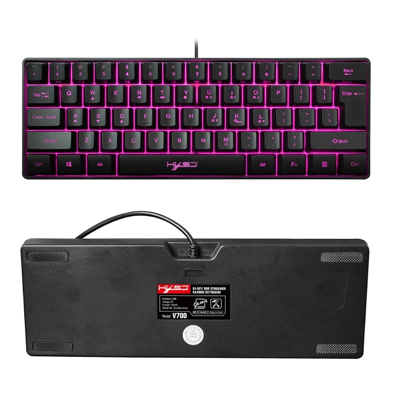 

V700 61 Keys USB Wired Gaming Keyboard RGB LED Backlit Keypad for Desktop Computer Laptop PC