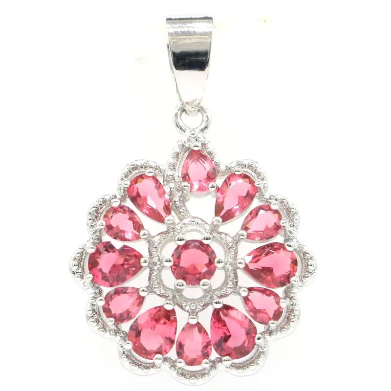 Роскошный женский серебряный кулон 30x21 мм из розового турмалина с белым фианитом