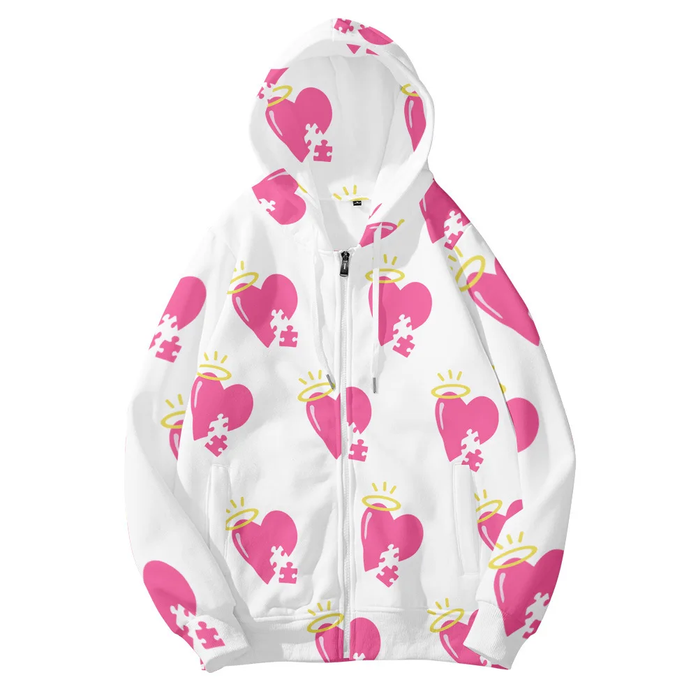 Толстовка с принтом сердечек для мужчин и женщин свитшот на молнии худи в стиле