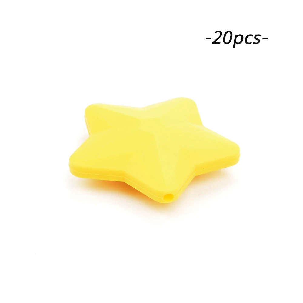 yellow LOFCA 20 шт Силиконовые Прорезыватели для зубов, Детские Прорезыватели со звездами, Пищевая силиконовая соска-подвеска, BPA бесплатно, DIY бусины для изготовления ювелирных изделий - Цвет: yellow
