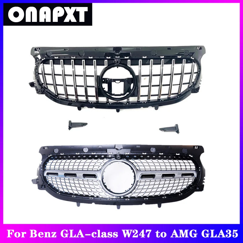 

Car For Mercedes-Benz GLA W247 GLA220 GLA250 to AMG GLA35 GLA45 Front Bumper Center Grill GT Diamond Racing Grill Mesh 2020-2021