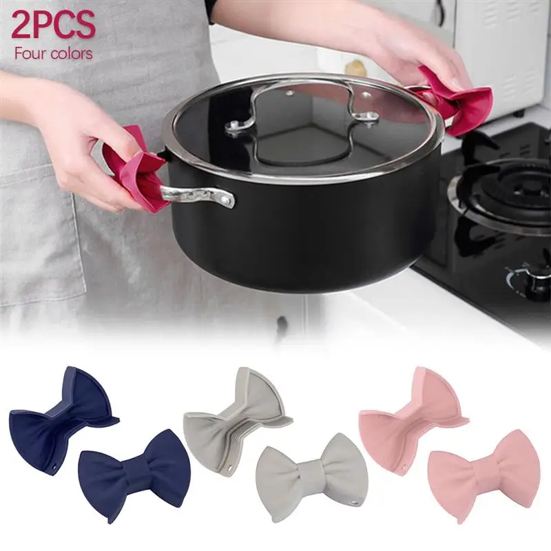 

2Pcs Bowknot Silicone Pot Holder Oven Mitts Finger Protector Pinch Grips Heat Resistant Non-slip Pot Holder For Cooking Baking