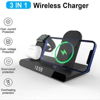 clock Wireless Charger Stand 15W Fast Wireless Charging Station for Samsung Xiaomi Huawei for iPhone Apple Watch
