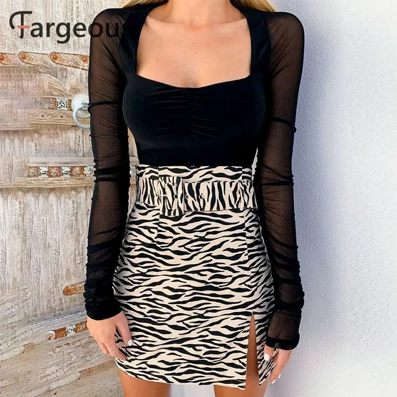 Женское Сетчатое боди с длинным рукавом черное эластичное осеннее квадратным