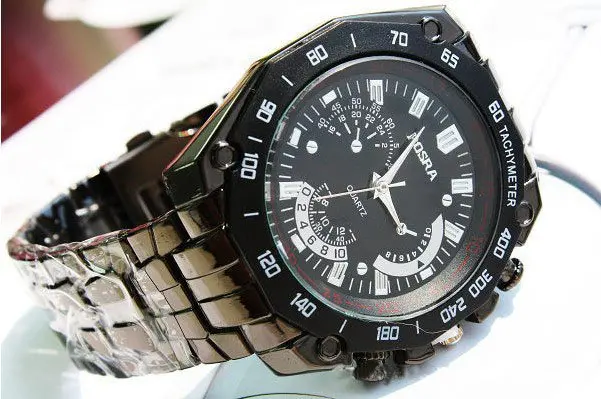 Часы наручные мужские кварцевые роскошные брендовые из нержавеющей стали черные