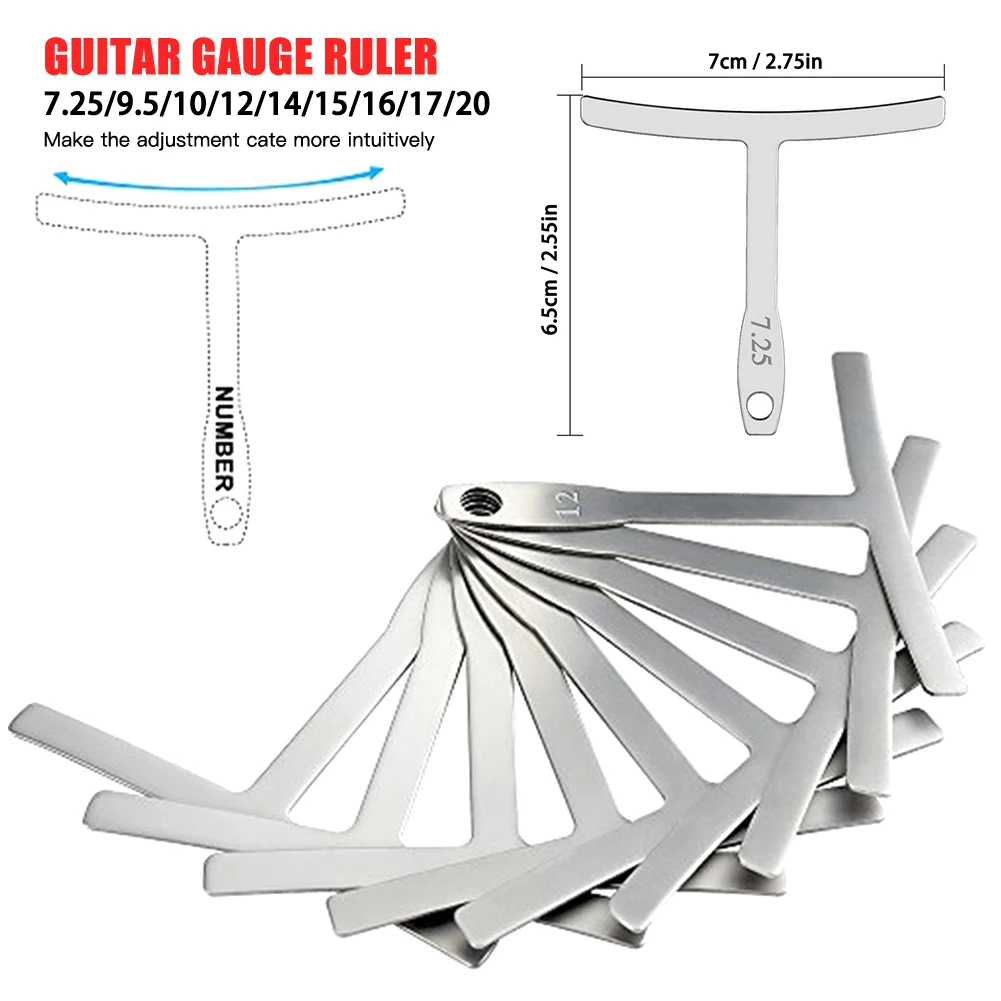

9pcs Understring Radius Accessories Bass String Guitar Gauge Repair Measure T Shape Luthier Builder Stainless Steel Instruments