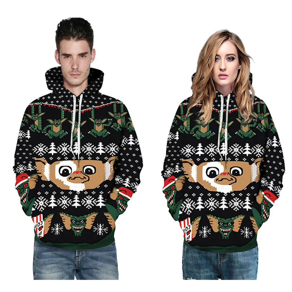 Осенний женский свитер с капюшоном уродливый Санта Клаус 3D цифровой принт