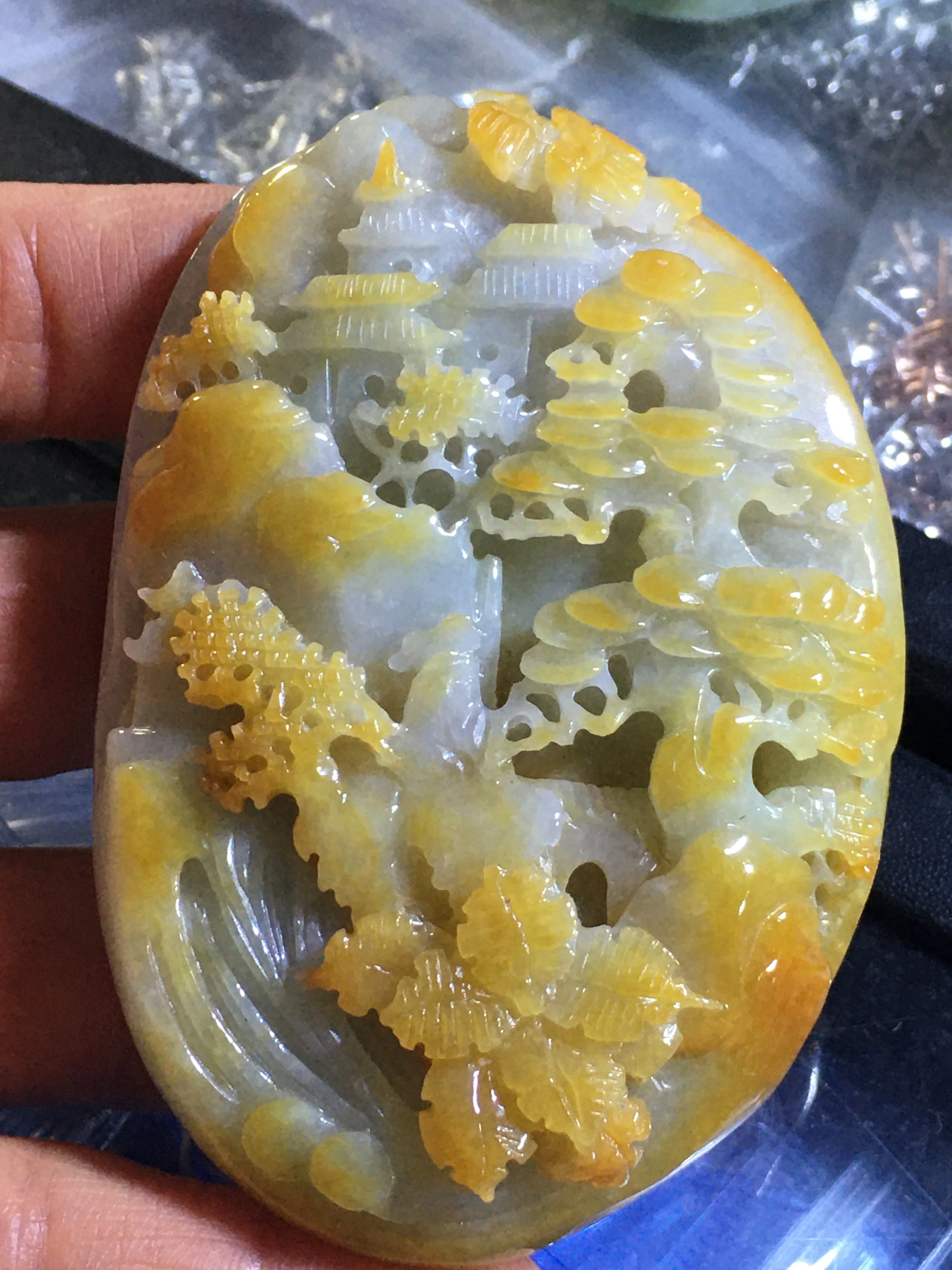 

Natural 7A Myanmar jade Handcarved jade landscape green jade pendant jade necklace men pendants jewelry jade necklaces 0324