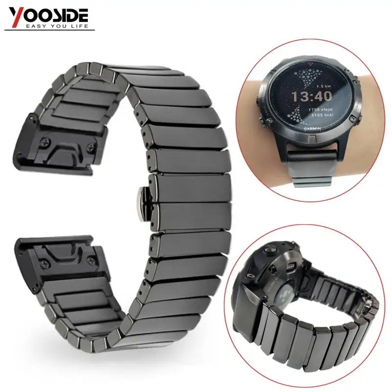 Керамический ремешок YOOSIDE 22 мм с пряжкой бабочкой для наручных часов Garmin Fenix 5/5