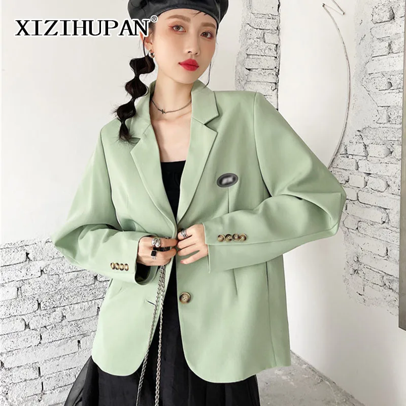 

XIZIHUPAN Casual Solid Blazers For Women Lapel Full Length Minimalist Loose Blazers Female Spring Fashion New Clothing 2021 Tide