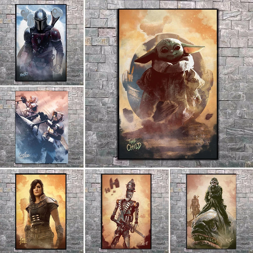 

Disney Star Wars Canvas Painting Mandalorian Characters Posters and Prints Portrait of Mando Yoda Wall Pictures for Home Decor