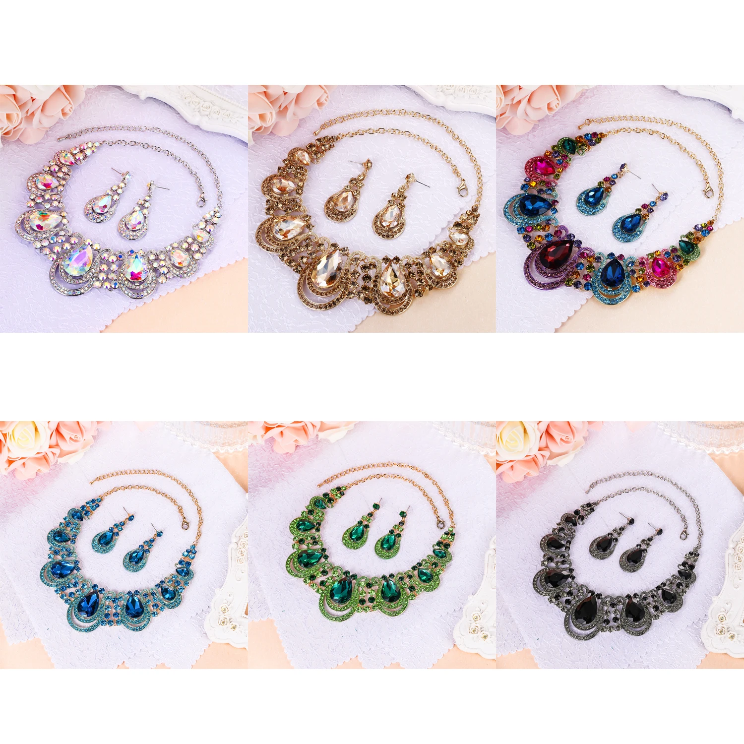 Слеза Ожерелье Серьги для женщин свадебные Дубай комплект ювелирных изделий с