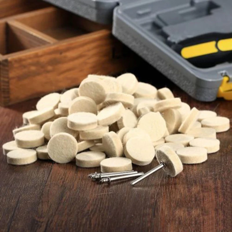 

50x Felt Polishing Buffing Pads Wheel Wool Plastic Rotary Tool Kit Set + 2 Rods