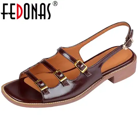 FEDONAS/Винтажные женские босоножки в стиле ретро; Туфли-лодочки из натуральной кожи на толстом каблуке с пряжкой; Коллекция 2022 года; Модная офи...