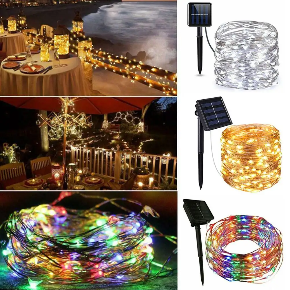 20 м 200LED Солнечный свет шнура медный провод лампа 8 режимов освещения