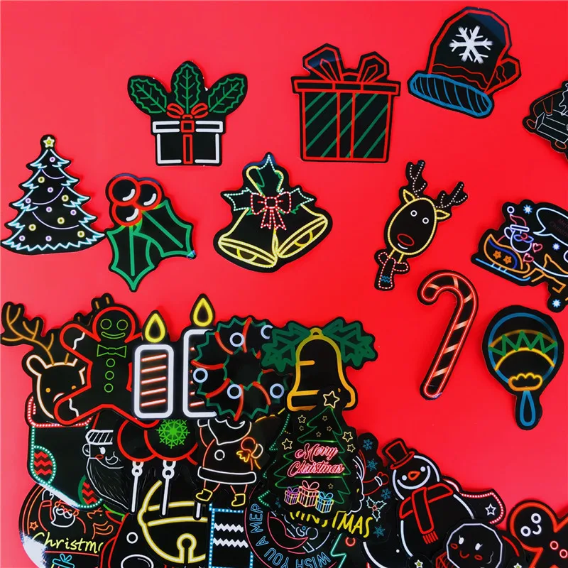 

10/30/50PCS Christmas Ornaments Christmas Elements Neon Computer Water Cup Skateboard Sticker Graffiti Decoration DIY Wholesale
