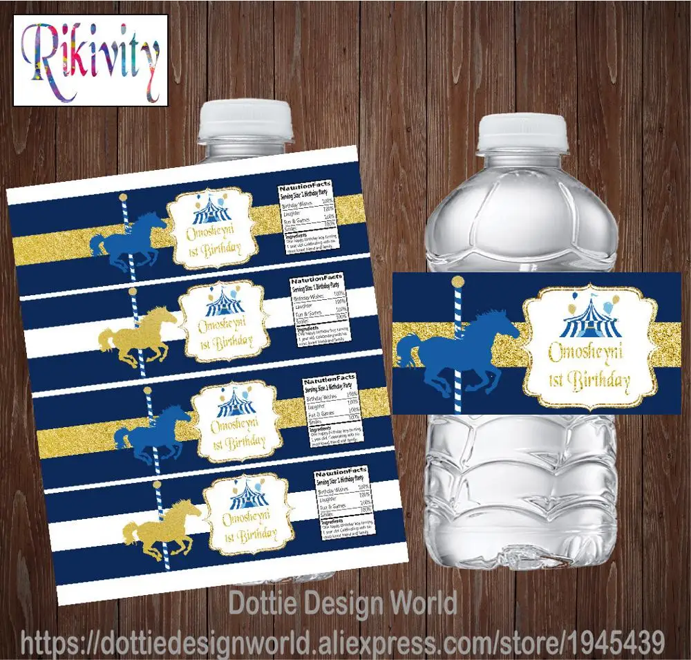 20 пользовательских Карусель лошадь цирк день рождения бутылка для воды винные