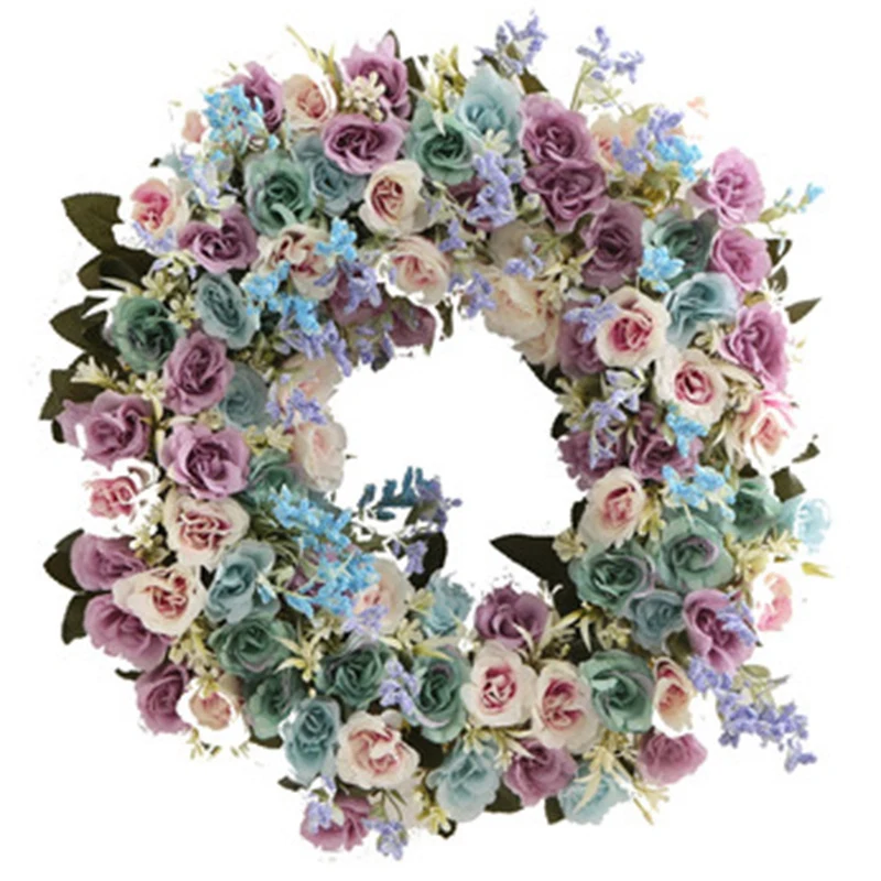 

Artificial Lavender Rose Spring Flower Wreath Decoration For Wedding Front Door