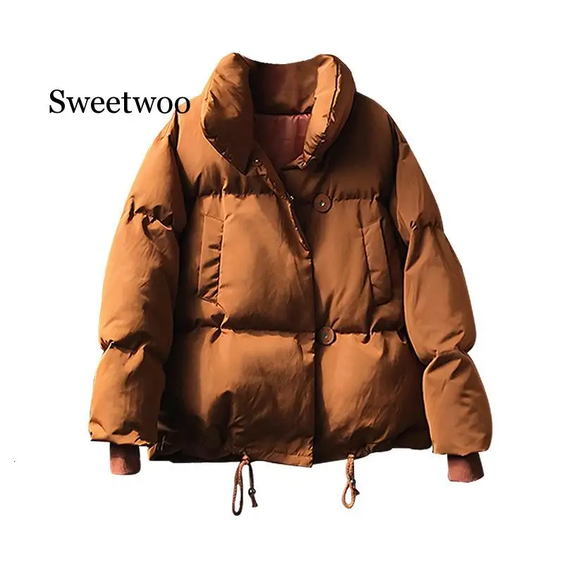 Thicken Women Winter Parkas Loose Cotton Jacket Clothing Oversize Fashion Solid Coat Female Warm Stand Collar Outwear