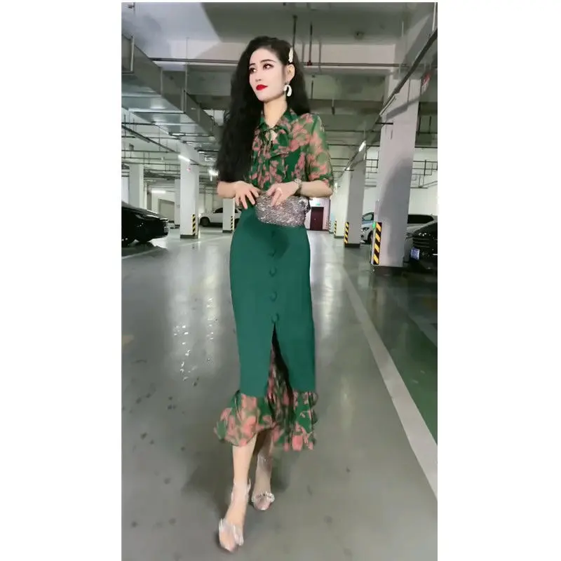 

Women 's Dress Summer New Patchwork Slimming Printed Fashion Hip Fishtail Skirt for Women