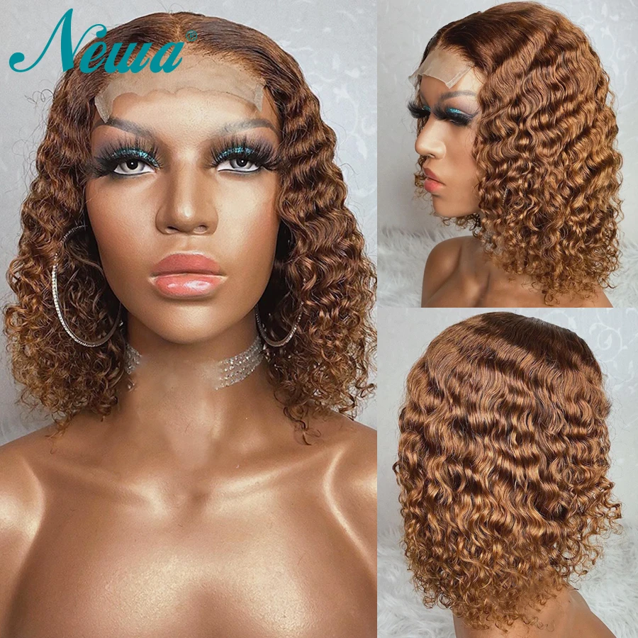 

13x6 Colored #4 Curly Lace Front Wig For Women Human Hair Wigs With Baby Hair 150% 4x4 Lace Closure Short Bob Wig Pre Plucked