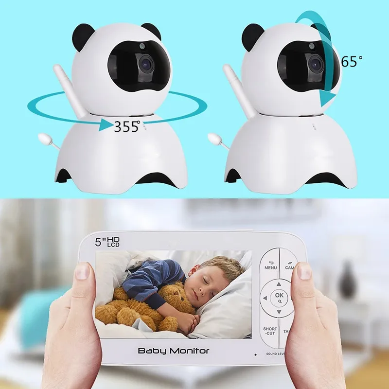 HD 720P Беспроводной Детский монитор PTZ 360 градусов 5 дюймов lcd Масштабируемая детская камера ночного видения няня видеокамера охранной системы