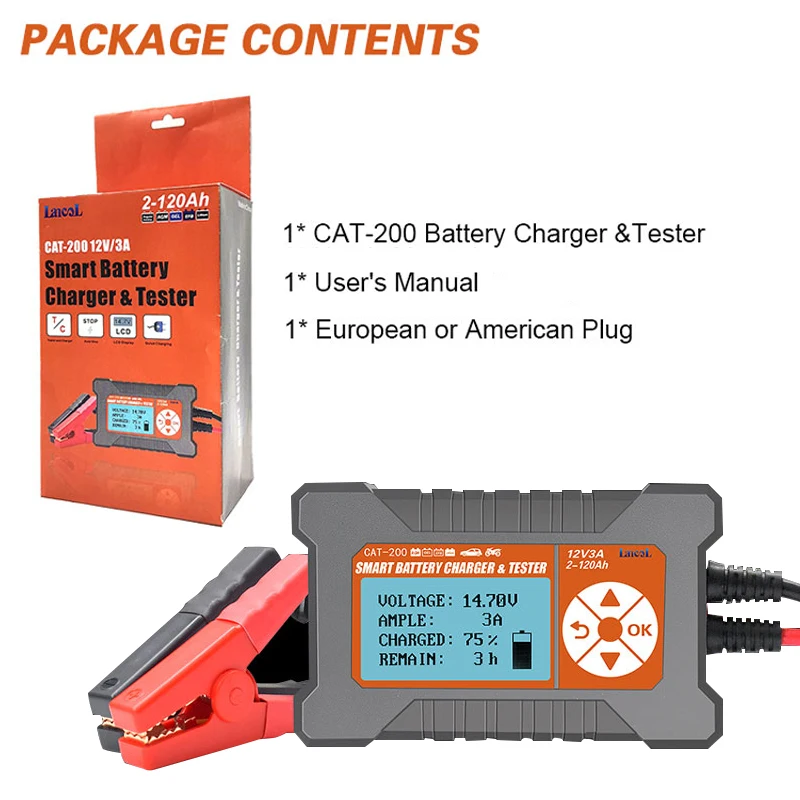 Car Battery Tester & Charger 12V 3A 2-120AH LCD Display Lead-Aicd Intelligent Smart Automatic Analyzer Dropshipping | Инструменты