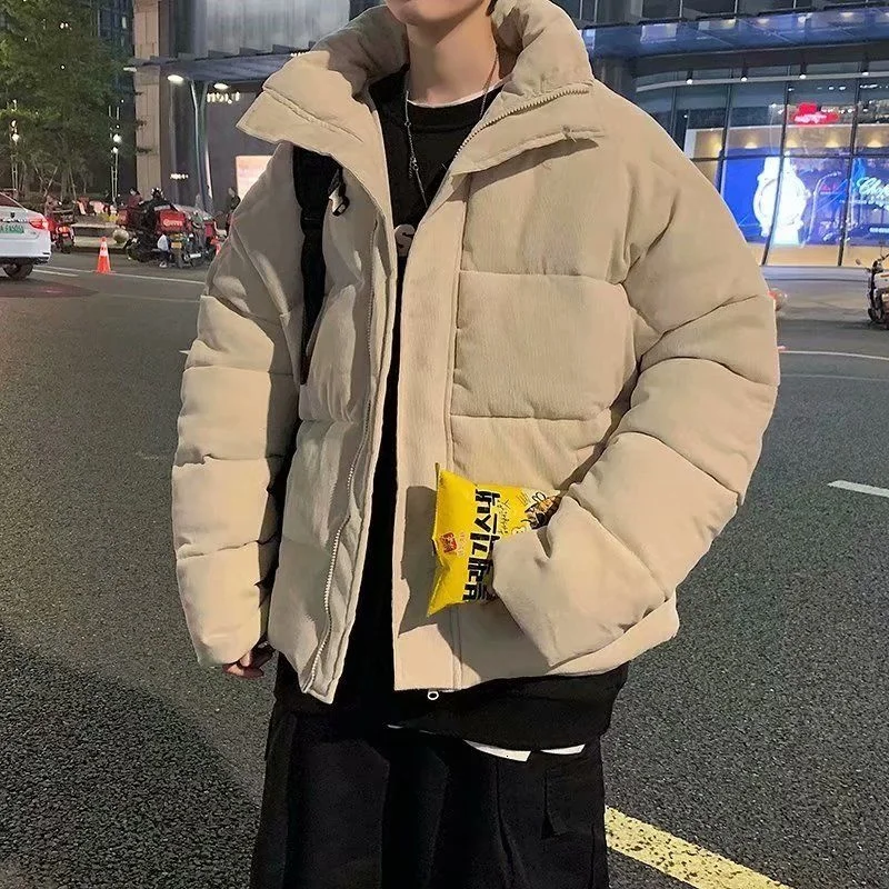 Winter Jacket Men Warm Fashion Retro Thicken Corduroy Coat Men Streetwear Loose Casual Stand-up Collar Short Coat Mens Outwear