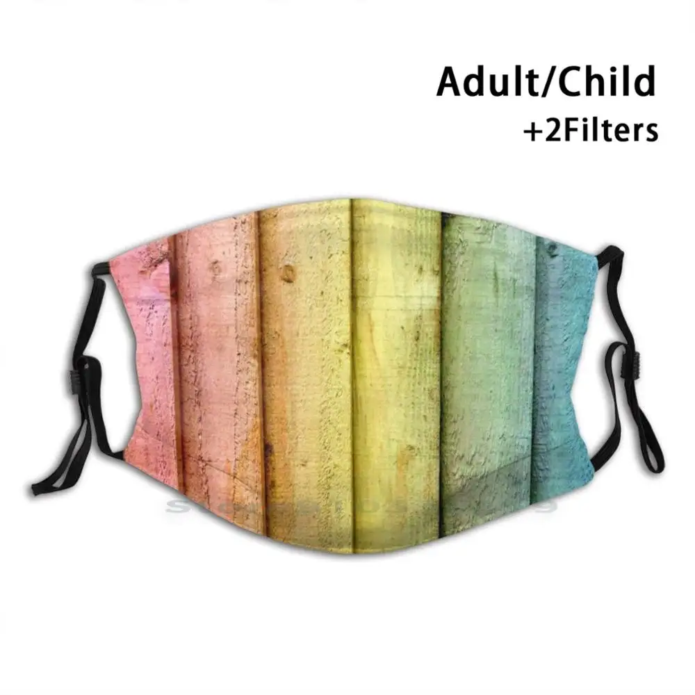 

Rainbow Coloured Wooden Panels Reusable Mouth Face Mask With Filters Kids Rainbow Coloured Colored Wood Wooden Panel Panels