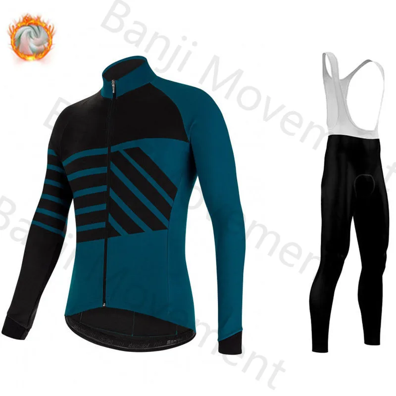 Santini Specializeding Winter Thermal Fleece Set Cycling Clothes Men's Jersey Suit Sport Riding Bike MTB Bib Pants Warm Sets - Цвет: cycling jersey set 1