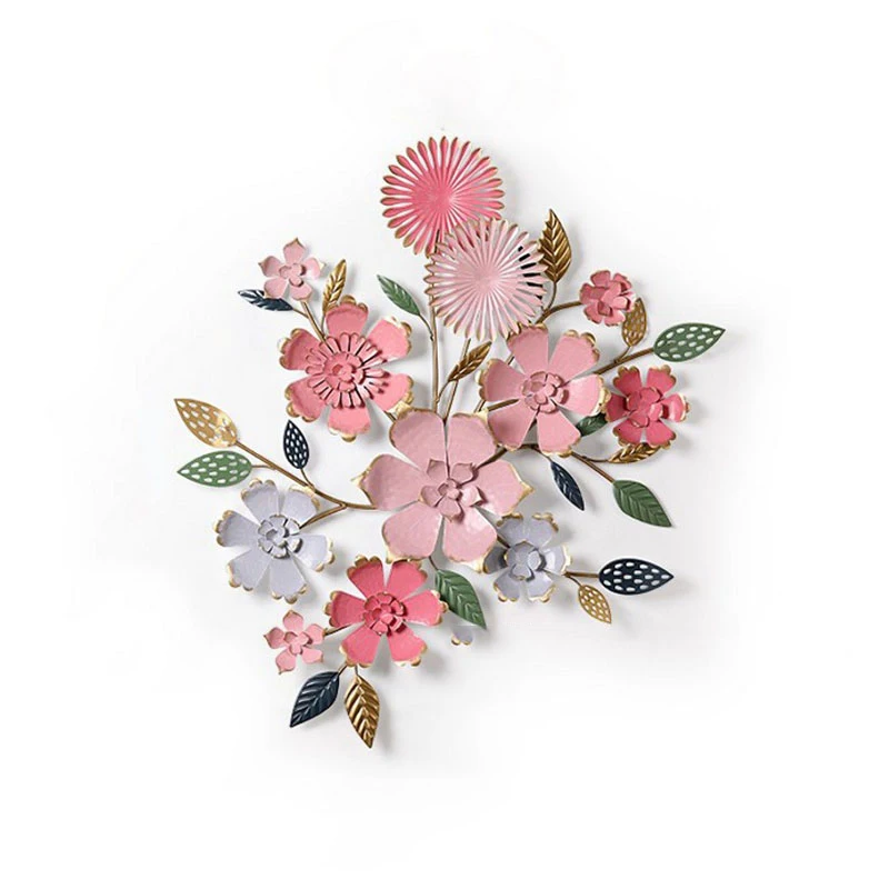 

European Light Luxury Wrought Iron Simulation Flower Leaves Wall Hanging Crafts Home Hotel Office Wall Sticker Mural Decoration