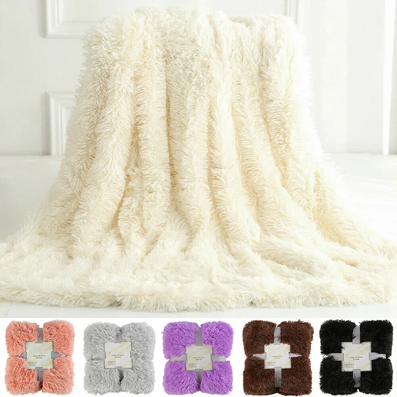 

Reversible Plush Faux Fur Throw Blanket Fluffy Shaggy Cover Soft Warm Kids Gifts DC156