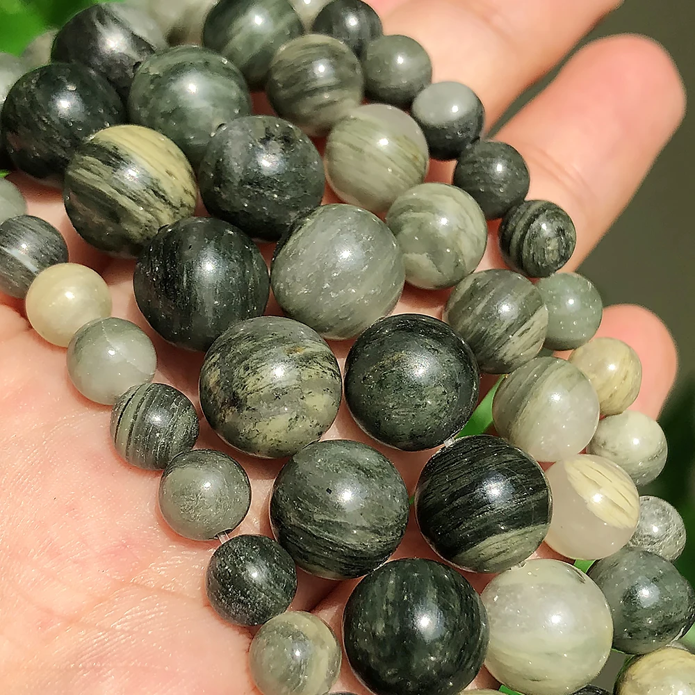 

Оптовая продажа, круглые бусины из натурального зеленого рутилированного камня для изготовления ювелирных изделий, браслетов и ожерелий Diy...