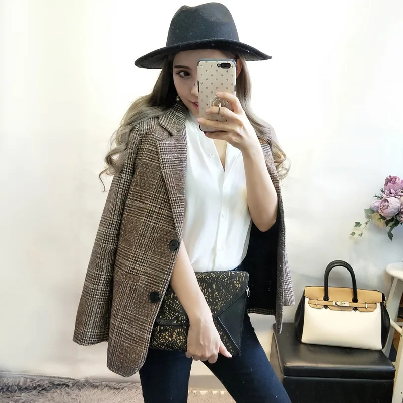Женский клетчатый пиджак в Корейском стиле тонкий ретро Осень-зима 2019 | Женская