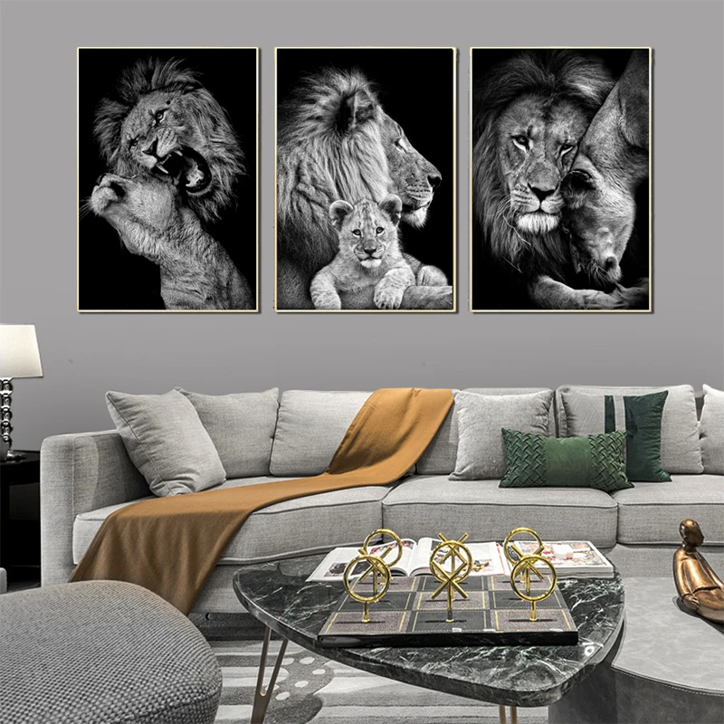 

Black White Animals Art Lions Tiger Oil Painting Canvas Art Posters and Prints Wall Pictures for Living Room Home Wall Decor